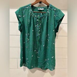 DR2 Green and Blue Floral Blouse- size Medium